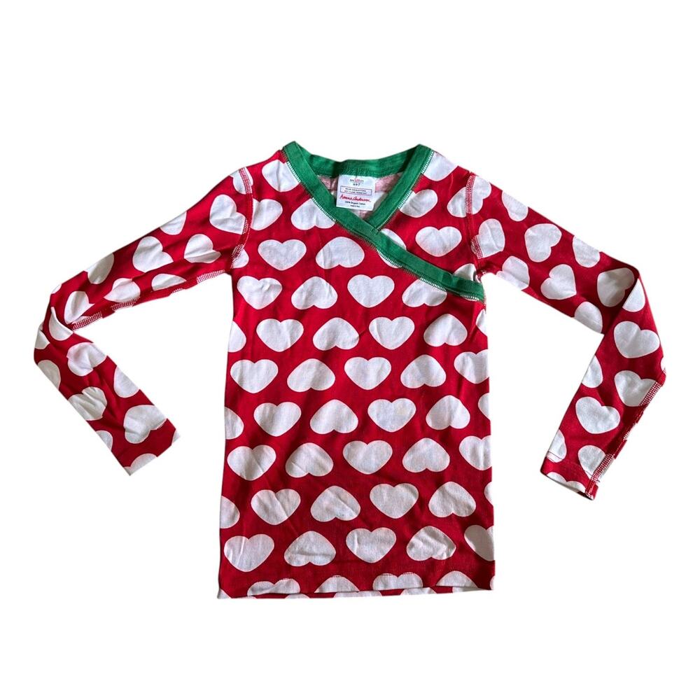 Hanna Andersson Red with White HEART Print Long Sleeve Pajama Top Size 6-7